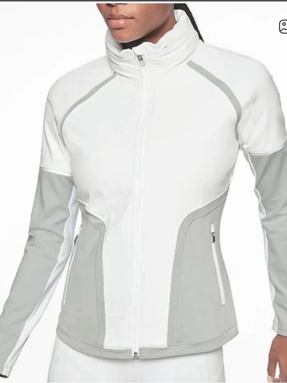 Athleta White and Light Gray Ski Jacket